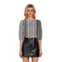 Barcode Pattern Mid Sleeve Drawstring Hem Top