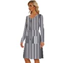 Barcode Pattern Long Sleeve Dress With Pocket View2