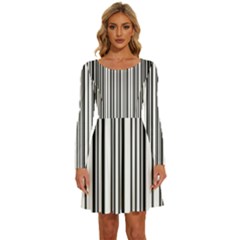 Barcode Pattern Long Sleeve Wide Neck Velvet Dress