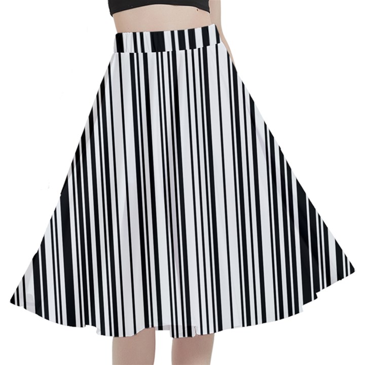 Barcode Pattern A-Line Full Circle Midi Skirt With Pocket