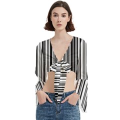 Barcode Pattern Trumpet Sleeve Cropped Top