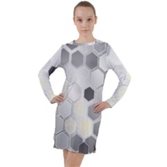 Honeycomb Pattern Long Sleeve Hoodie Dress