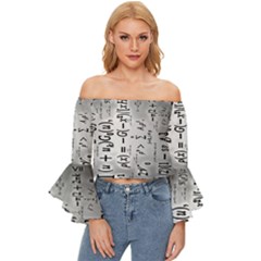 Science Formulas Off Shoulder Flutter Bell Sleeve Top