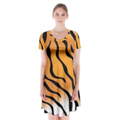 Tiger Skin Pattern Short Sleeve V-neck Flare Dress by Ket1n9