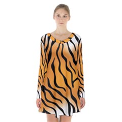 Tiger Skin Pattern Long Sleeve Velvet V-neck Dress