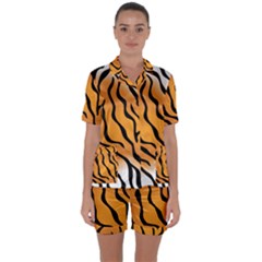 Tiger Skin Pattern Satin Short Sleeve Pajamas Set by Ket1n9