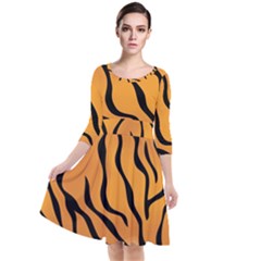 Tiger Skin Pattern Quarter Sleeve Waist Band Dress by Ket1n9