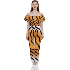 Tiger Skin Pattern Bardot Ruffle Jumpsuit