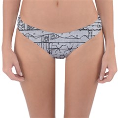 Black And White Hand Drawn Doodles Abstract Pattern Bk Reversible Hipster Bikini Bottoms