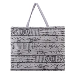 Black And White Hand Drawn Doodles Abstract Pattern Bk Zipper Large Tote Bag by dflcprintsclothing