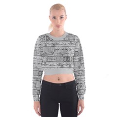 Black And White Hand Drawn Doodles Abstract Pattern Bk Cropped Sweatshirt