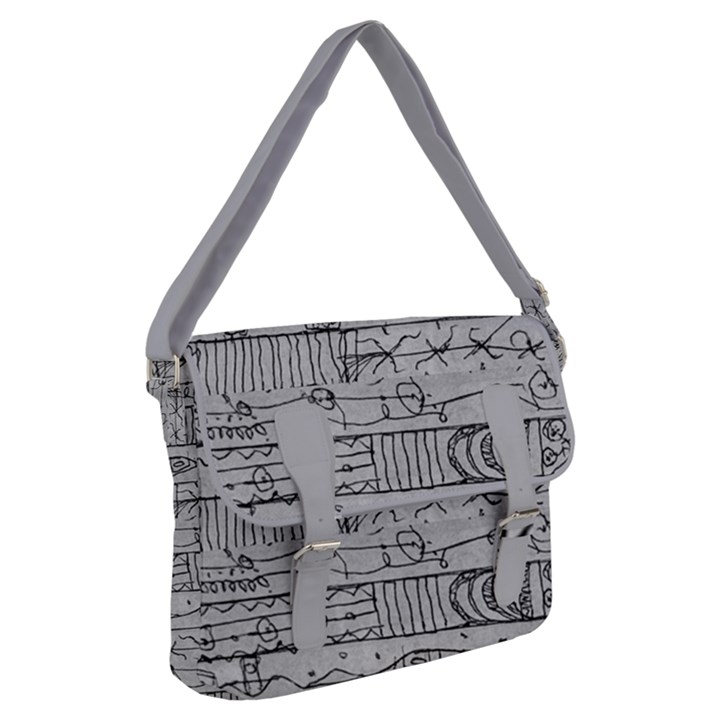 Black And White Hand Drawn Doodles Abstract Pattern Bk Buckle Messenger Bag