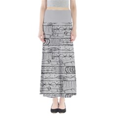 Black And White Hand Drawn Doodles Abstract Pattern Bk Full Length Maxi Skirt by dflcprintsclothing