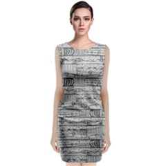 Black And White Hand Drawn Doodles Abstract Pattern Bk Sleeveless Velvet Midi Dress