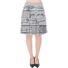 Black And White Hand Drawn Doodles Abstract Pattern Bk Velvet High Waist Skirt by dflcprintsclothing