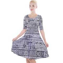 Black And White Hand Drawn Doodles Abstract Pattern Bk Quarter Sleeve A-line Dress by dflcprintsclothing