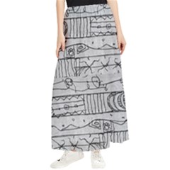 Black And White Hand Drawn Doodles Abstract Pattern Bk Maxi Chiffon Skirt by dflcprintsclothing