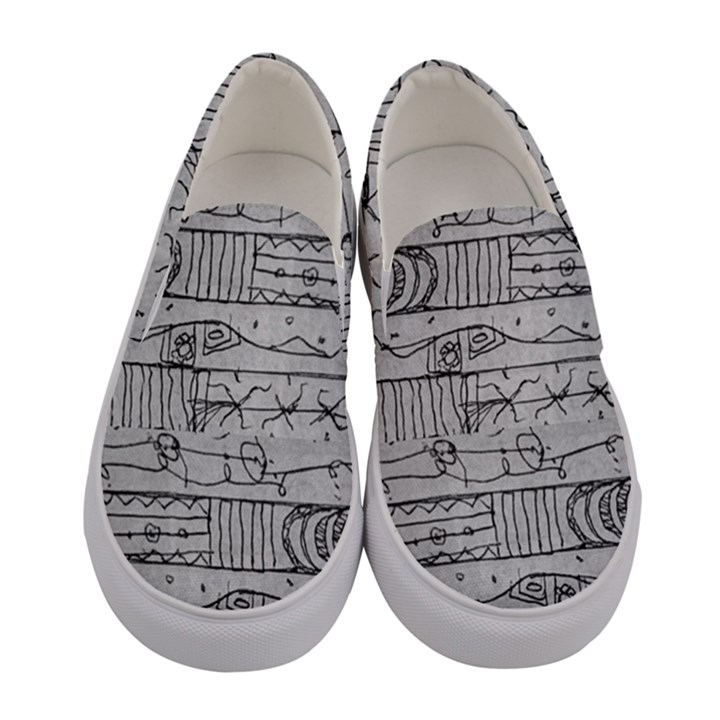 Black And White Hand Drawn Doodles Abstract Pattern Bk Women s Canvas Slip Ons