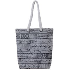 Black And White Hand Drawn Doodles Abstract Pattern Bk Full Print Rope Handle Tote (small)