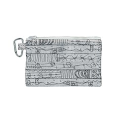 Black And White Hand Drawn Doodles Abstract Pattern Bk Canvas Cosmetic Bag (small)