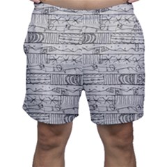 Black And White Hand Drawn Doodles Abstract Pattern Bk Men s Shorts by dflcprintsclothing