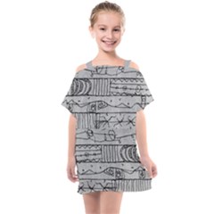 Black And White Hand Drawn Doodles Abstract Pattern Bk Kids  One Piece Chiffon Dress by dflcprintsclothing