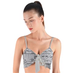 Black And White Hand Drawn Doodles Abstract Pattern Bk Woven Tie Front Bralet by dflcprintsclothing