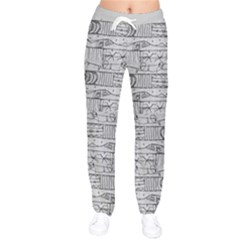 Black And White Hand Drawn Doodles Abstract Pattern Bk Women Velvet Drawstring Pants