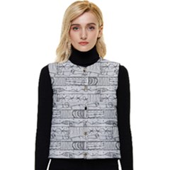 Black And White Hand Drawn Doodles Abstract Pattern Bk Women s Button Up Puffer Vest