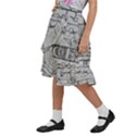 Black And White Hand Drawn Doodles Abstract Pattern Bk Kids  Ruffle Flared Wrap Midi Skirt View2