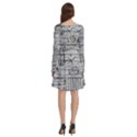 Black And White Hand Drawn Doodles Abstract Pattern Bk Long Sleeve Knee Length Skater Dress With Pockets View4