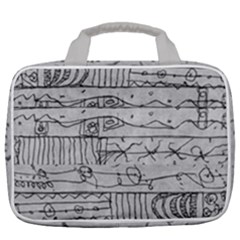 Black And White Hand Drawn Doodles Abstract Pattern Bk Travel Toiletry Bag With Hanging Hook by dflcprintsclothing