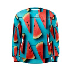 Watermelon Blue Background Women s Sweatshirt by Azkajaya