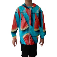 Watermelon Blue Background Kids  Hooded Windbreaker