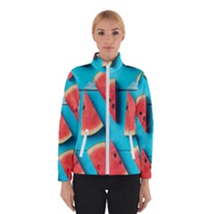 Watermelon Blue Background Women s Bomber Jacket