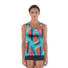 Watermelon Blue Background Sport Tank Top  by Azkajaya