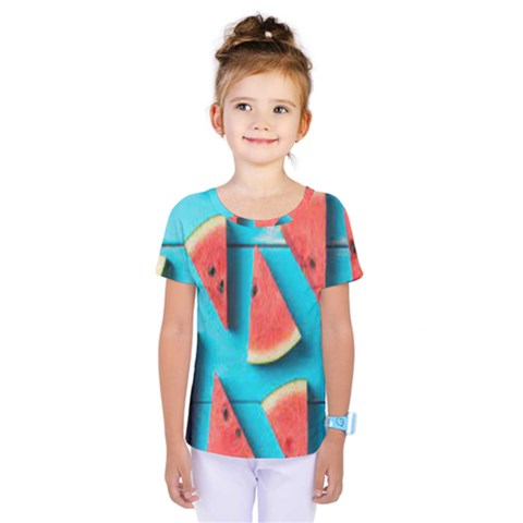 Watermelon Blue Background Kids  One Piece T-shirt by Azkajaya