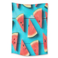 Watermelon Blue Background Large Tapestry