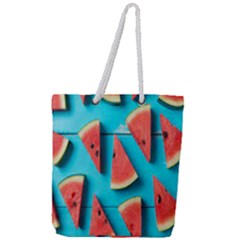 Watermelon Blue Background Full Print Rope Handle Tote (large) by Azkajaya