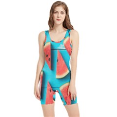 Watermelon Blue Background Women s Wrestling Singlet by Azkajaya