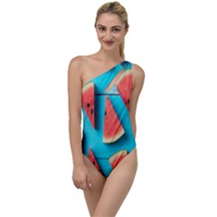 Watermelon Blue Background To One Side Swimsuit by Azkajaya