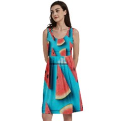 Watermelon Blue Background Classic Skater Dress by Azkajaya