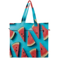 Watermelon Blue Background Canvas Travel Bag by Azkajaya