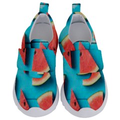 Watermelon Blue Background Kids  Velcro No Lace Shoes by Azkajaya