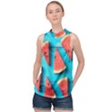 Watermelon Blue Background High Neck Satin Top View1