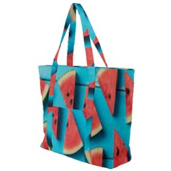 Watermelon Blue Background Zip Up Canvas Bag by Azkajaya