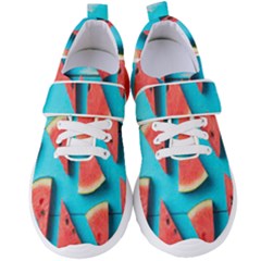 Watermelon Blue Background Women s Velcro Strap Shoes by Azkajaya