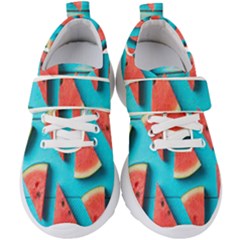 Watermelon Blue Background Kids  Velcro Strap Shoes by Azkajaya