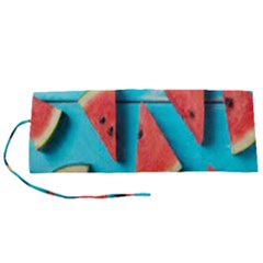 Watermelon Blue Background Roll Up Canvas Pencil Holder (s) by Azkajaya