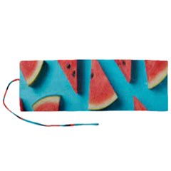 Watermelon Blue Background Roll Up Canvas Pencil Holder (m) by Azkajaya